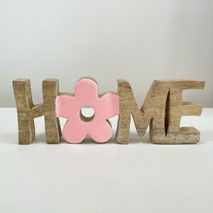 Rustic Wooden 'Home' Wall Decor with Pink Flower